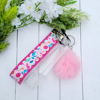 Pink Floral Wristlet, Bottle & Pom