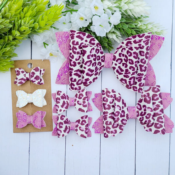 Purple Cheetah Bows (includes micro piggie)