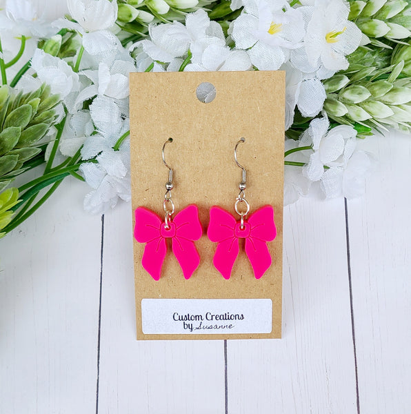Hot Pink Bow Earrings