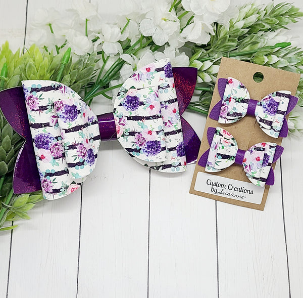 Purple Floral Stripe Bows