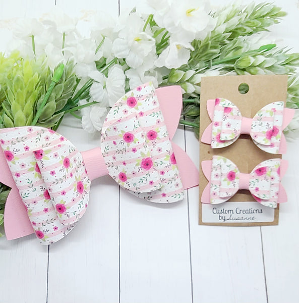 Pink Floral Stripe Bows