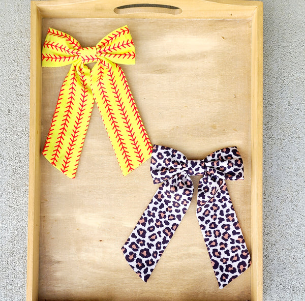 Softball & Cheetah Long Tail Bows