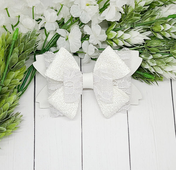 White Lace & Glitter Bow