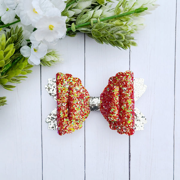 Candy Apple Glitter Scallop Bow