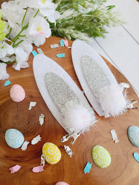 Silver Bunny Ear Clips