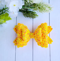 Neon Yellow Confetti Scallop Bow
