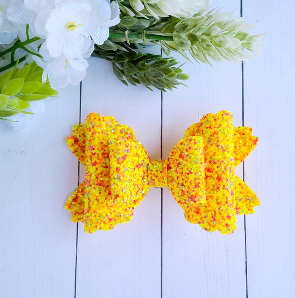 Neon Yellow Confetti Scallop Bow