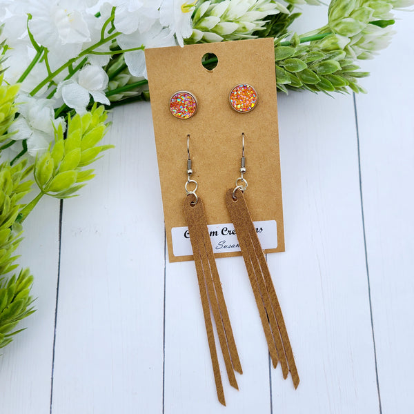 Orange & Tan Earring Set