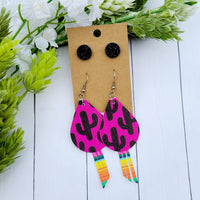 Pink Cactus Earring Set