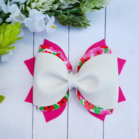 Pink & White Floral Pinch Bow