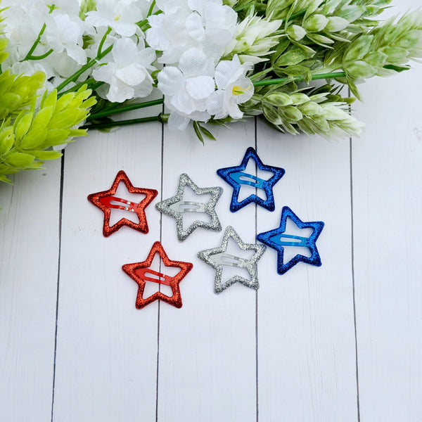 Red, Silver, Blue Star Clips (6)
