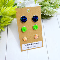 Midnight, Neon Green, Orange Earrings