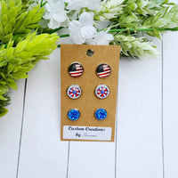 Flag, Flower, Blue Earrings