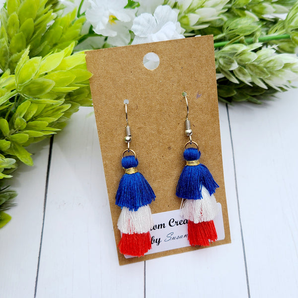 Red, White, Blue Tassle Earring