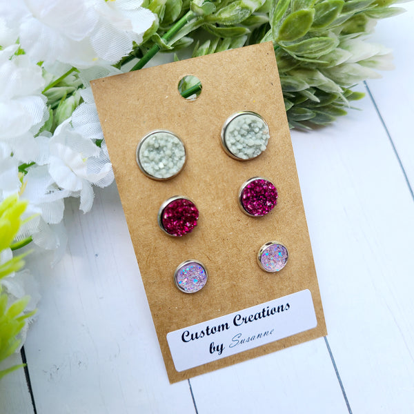 Light Gray, Cranberry & Pale Purple Earring Set