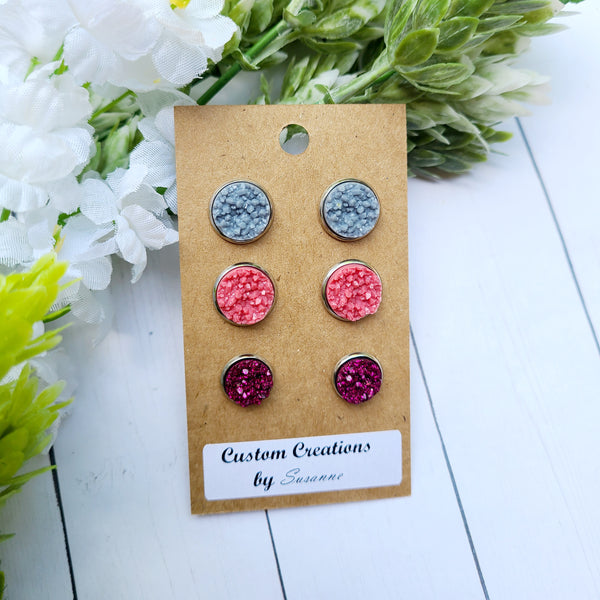 Gray, Mauve & Cranberry Earring Set