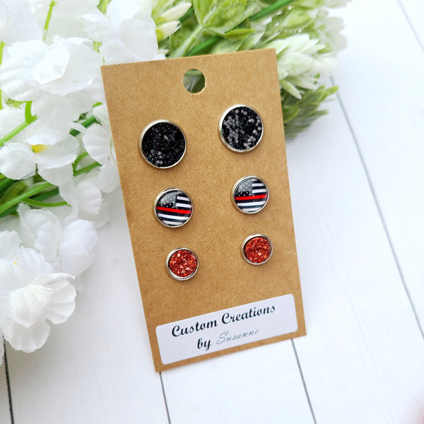 Thin Red Line Earring Set