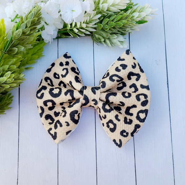 Tan Cheetah Fabric Bow