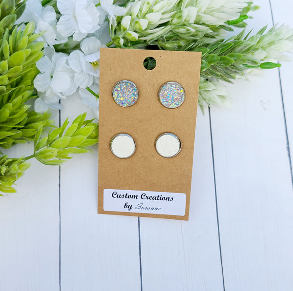 Clear & White Earring Set