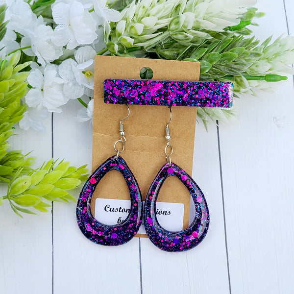 Midnight Purple Resin Earring & Clip Set