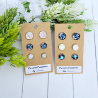 Navy/Pink Marbeled Earring Set