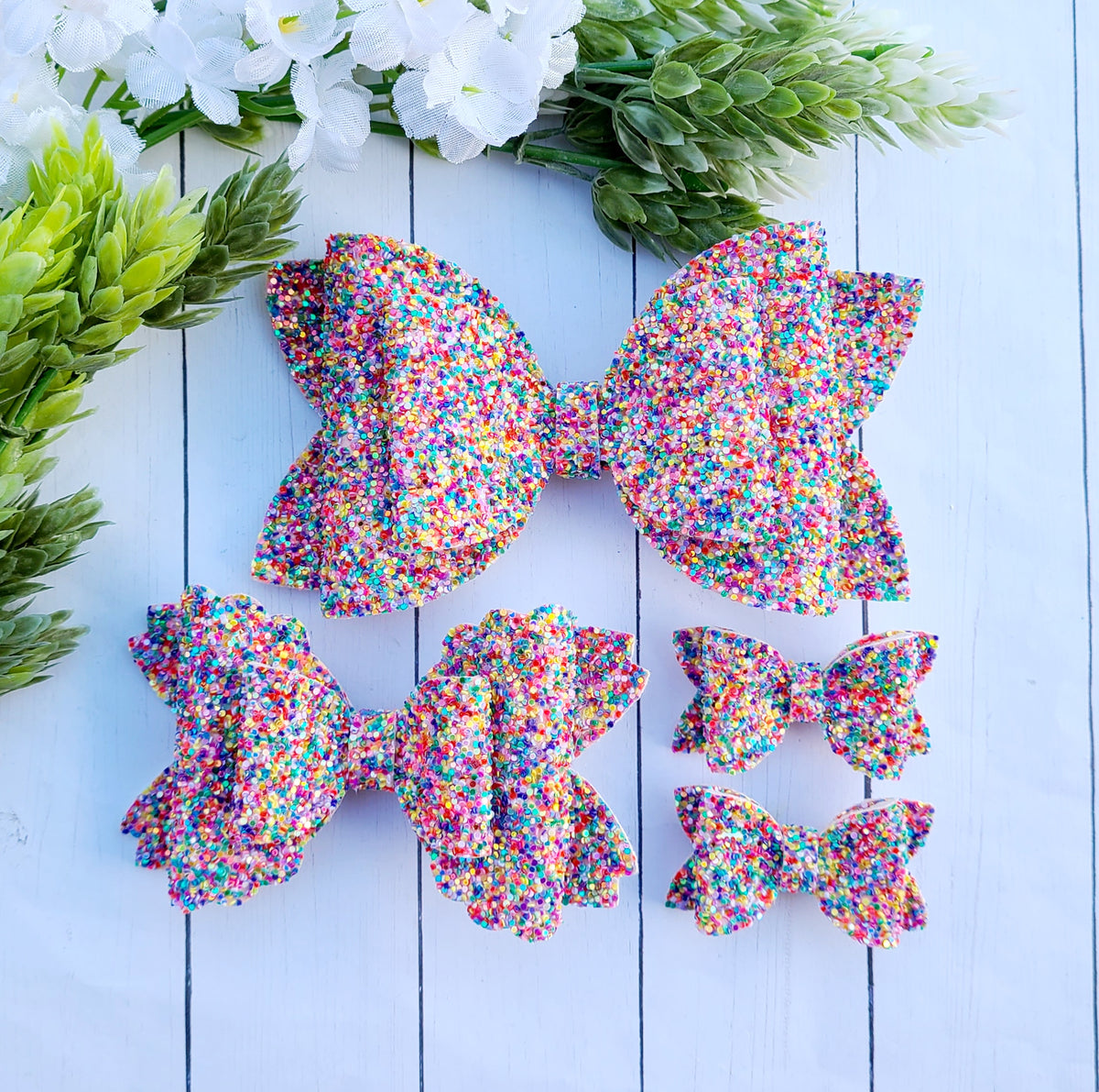 Rainbow Confetti Bows – Custom Creations by Susanne