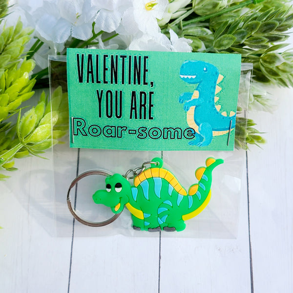 Dino Keychain Valentine Cards