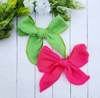 Green and Pink Big Linen Bows