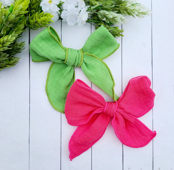 Green and Pink Big Linen Bows
