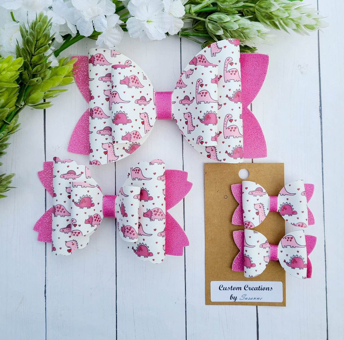 Dinosaur Heart Bows – Custom Creations by Susanne