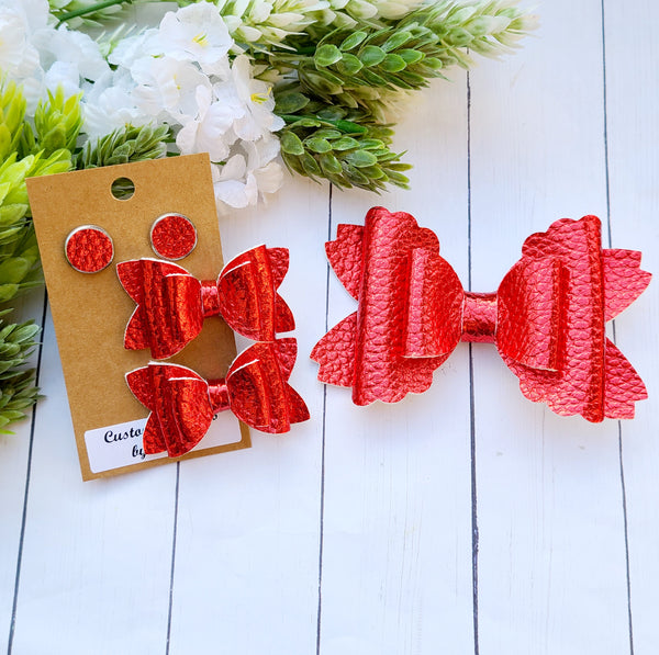 Red Pearl Bows & Earrings