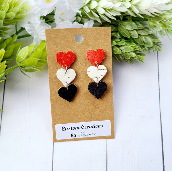 Red, Black & White Heart Earrings