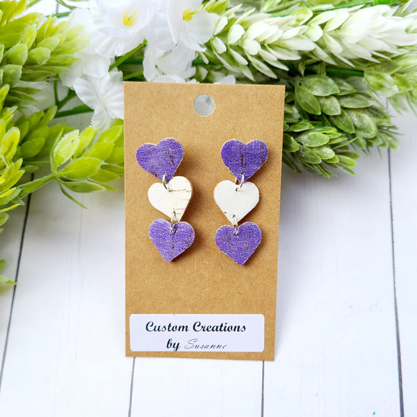 Purple & White Heart Earrings