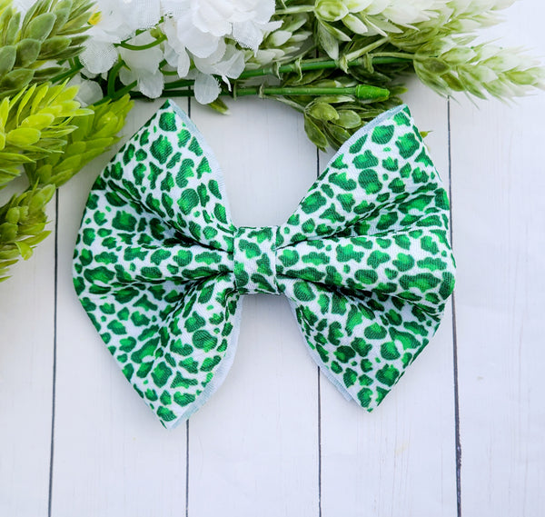 Green Cheetah Fabric Bow