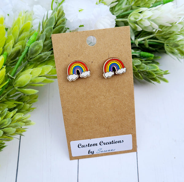 Rainbow Stud Earrings (wood)