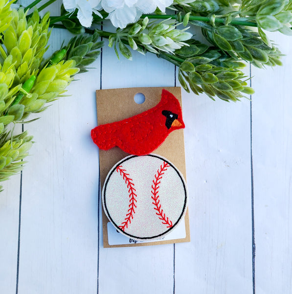 Cardinal & Baseball Hair Clip