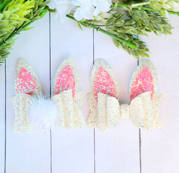 White & Pink Bunny Ear Bow